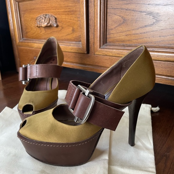 Marni Satin Platform Pumps Peep Toe Heels, 7 - Picture 4 of 12
